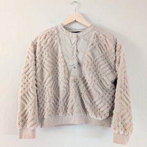 Tommy Hilfiger Snap Button Faux Fur Button Sweater S Casual Cozy Lounge Preppy